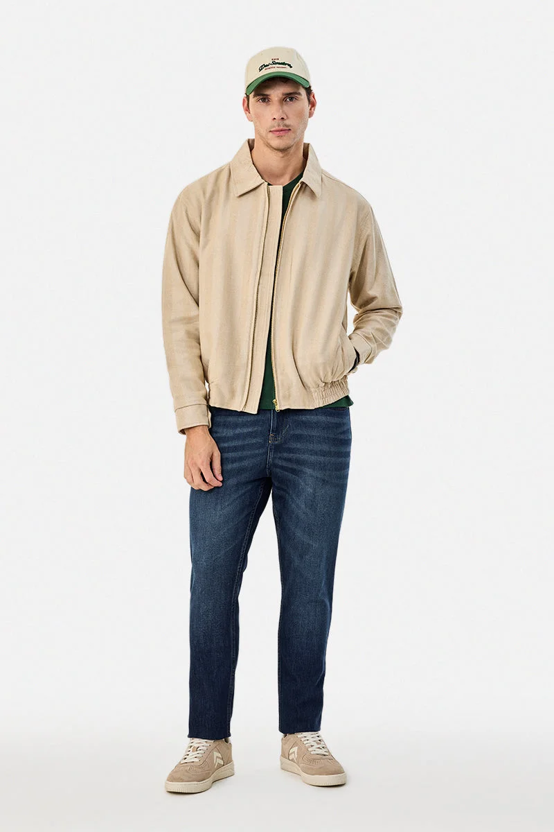 SNITCH Linen Blend Lapel Collar Oversized Textured Zipper Jacket